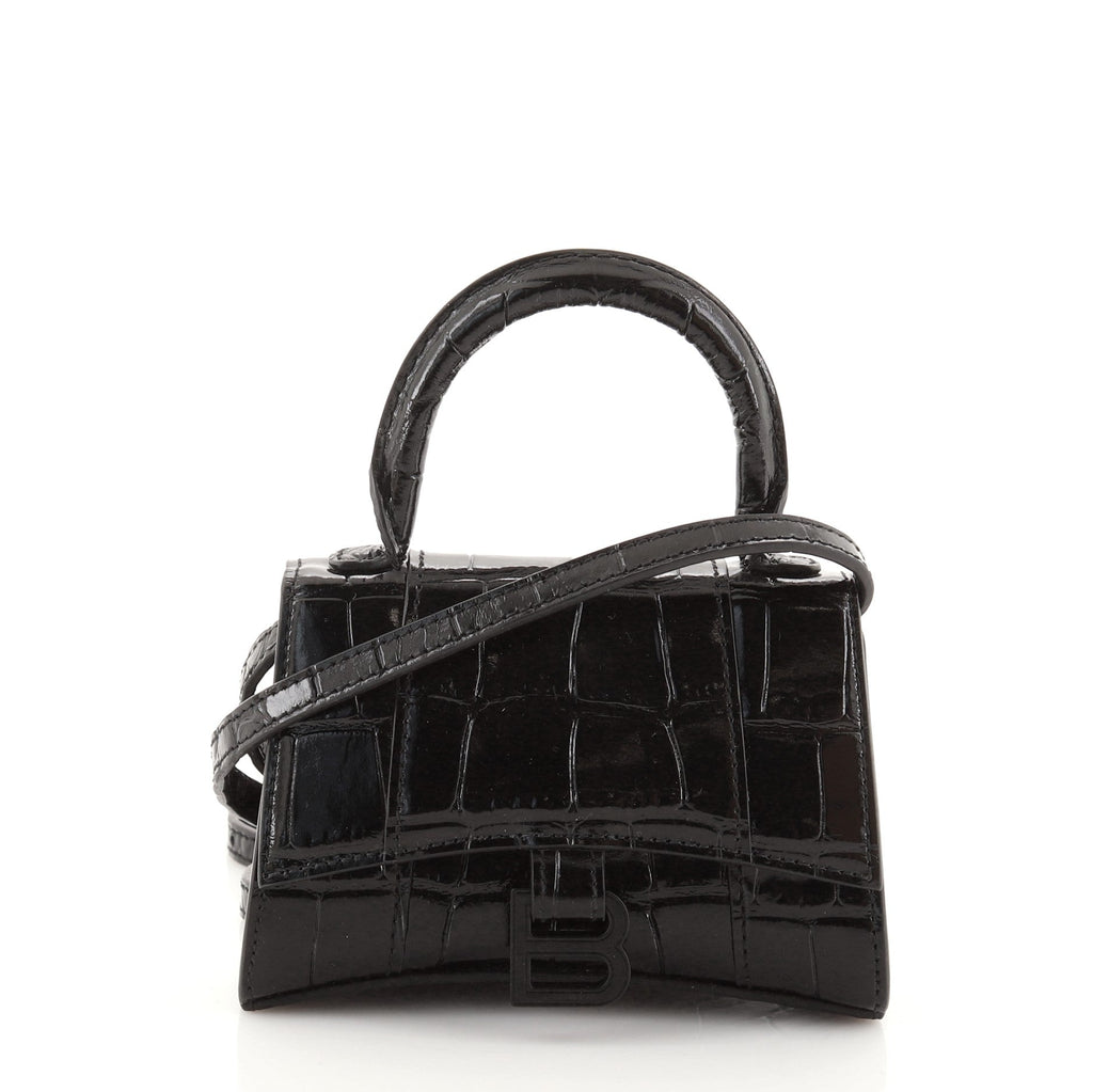 Hourglass Top Handle Bag Crocodile Embossed Leather Mini
