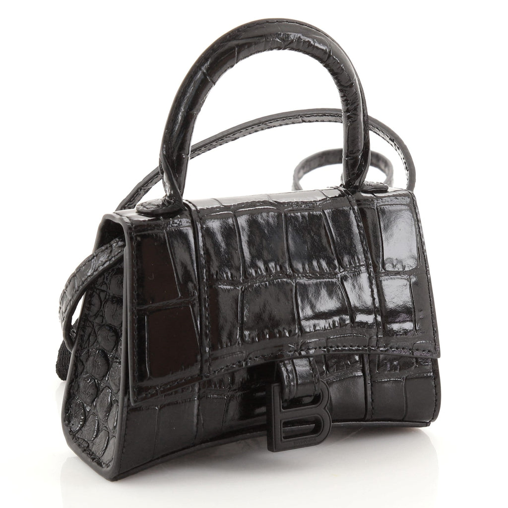 Hourglass Top Handle Bag Crocodile Embossed Leather Mini