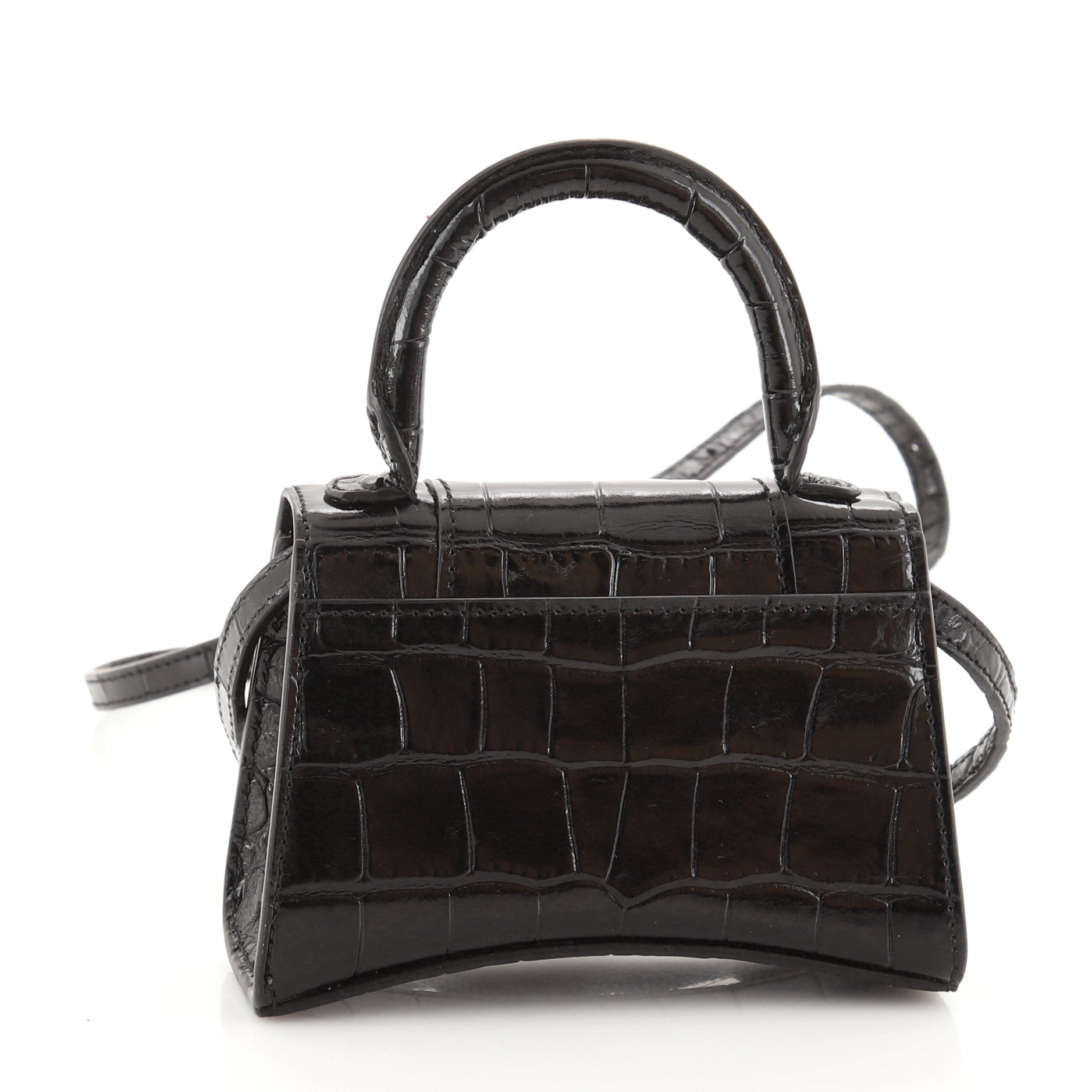 Hourglass Top Handle Bag Crocodile Embossed Leather Mini