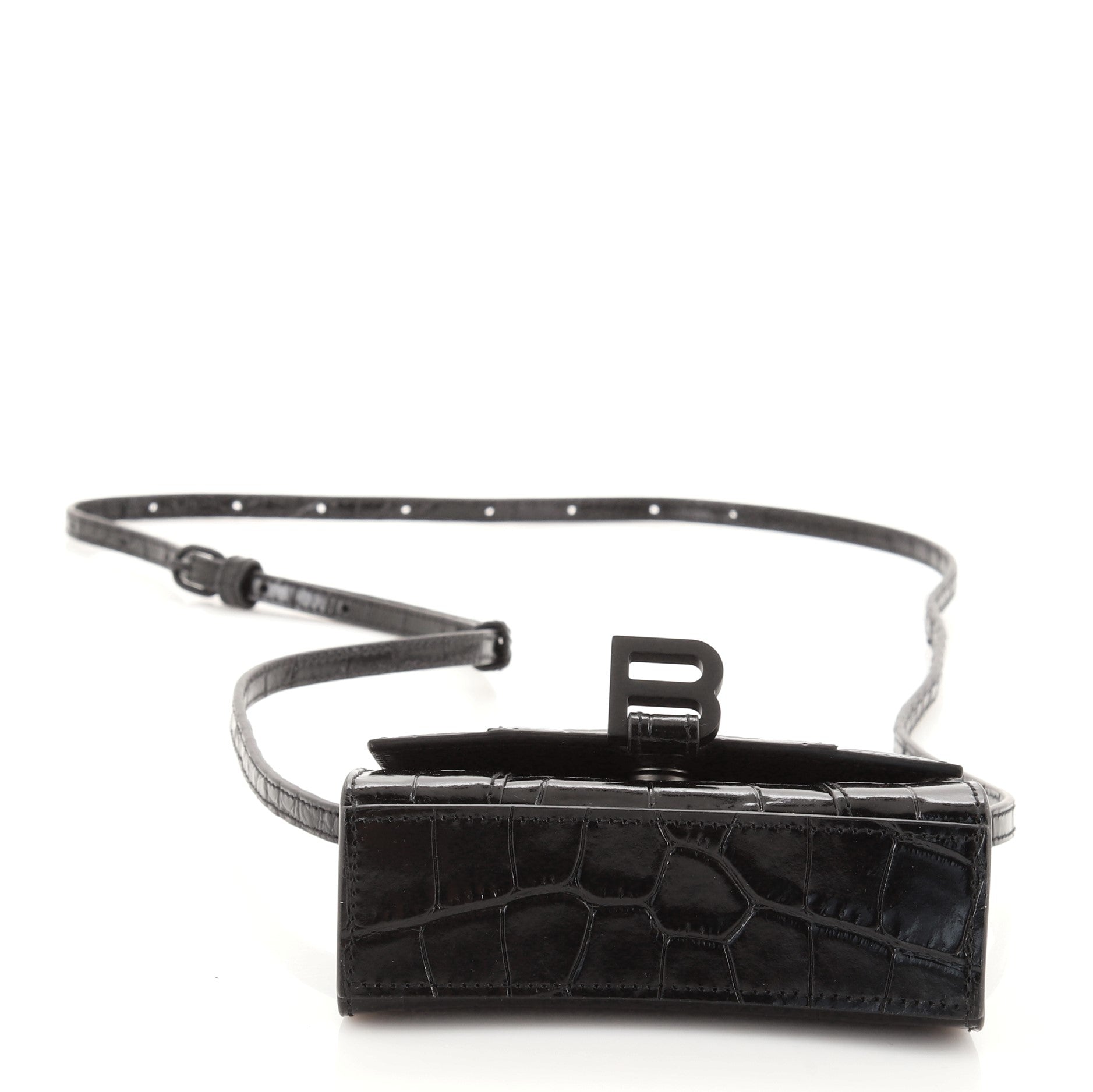 Hourglass Top Handle Bag Crocodile Embossed Leather Mini