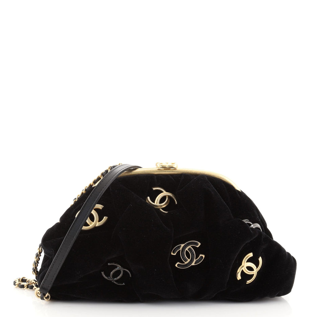 CC Chain Dome Frame Clutch Embellished Velvet