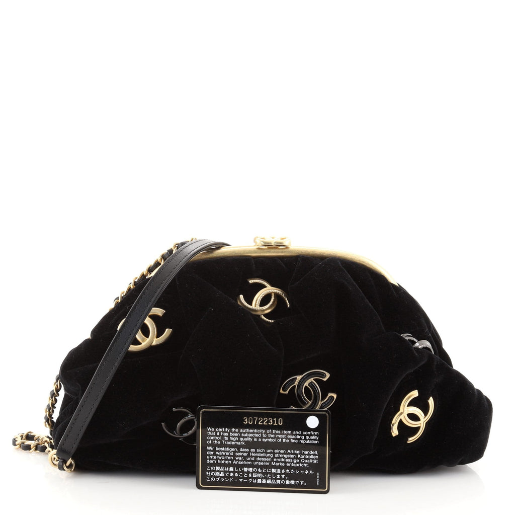 CC Chain Dome Frame Clutch Embellished Velvet