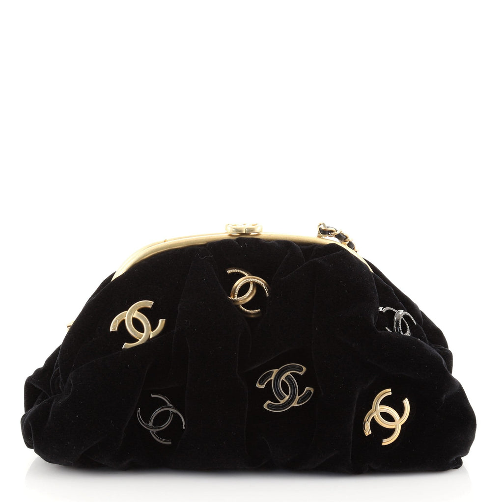 CC Chain Dome Frame Clutch Embellished Velvet