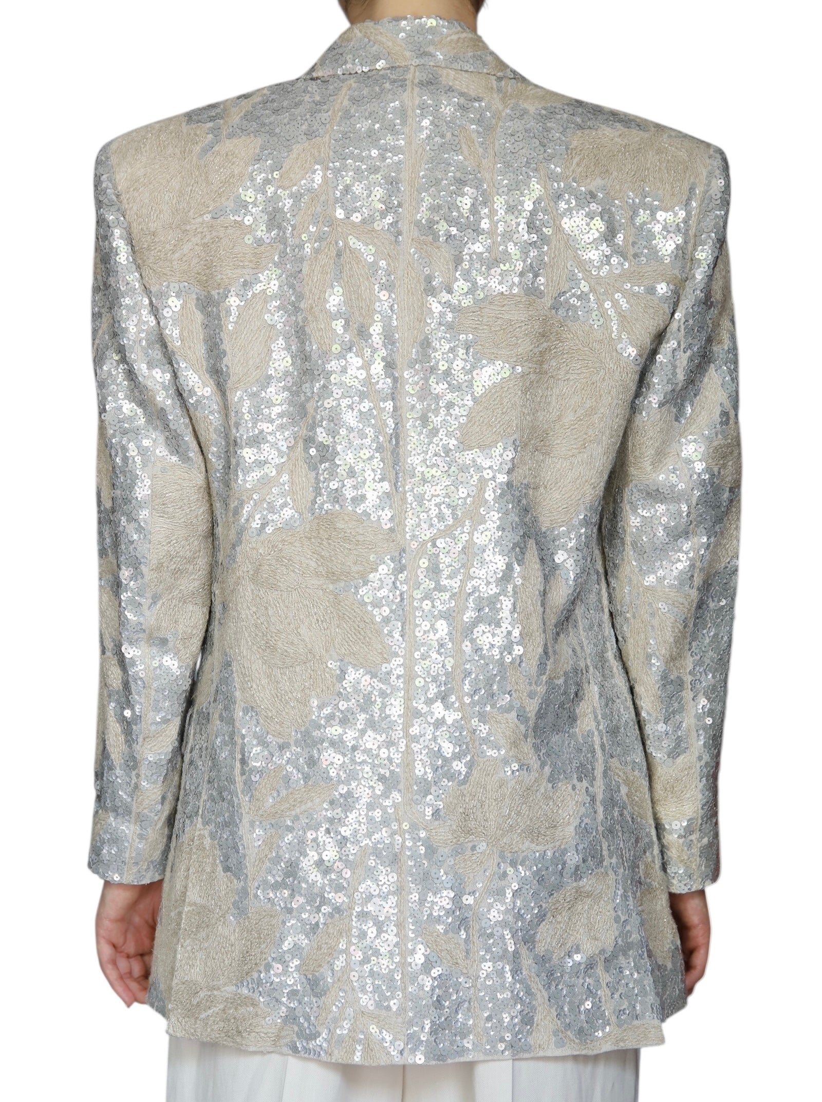 Brunello Cucinelli Grey Blue Sequin Linen Blazer - IT 42 / US 6