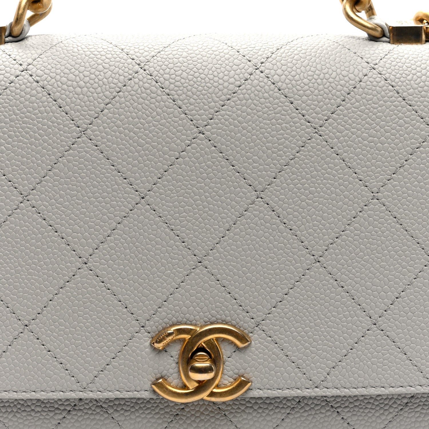 Grained Calfskin Small Stitched Flap Grey