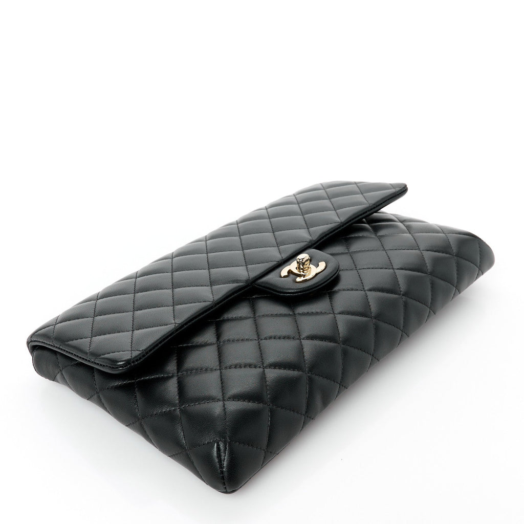 Lambskin Quilted Flap Clutch Black
