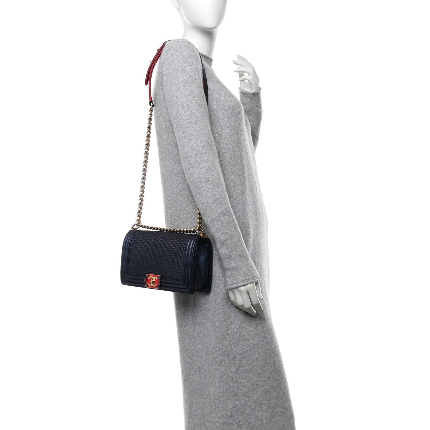 Lambskin Embossed Medium Boy Cube Flap Navy