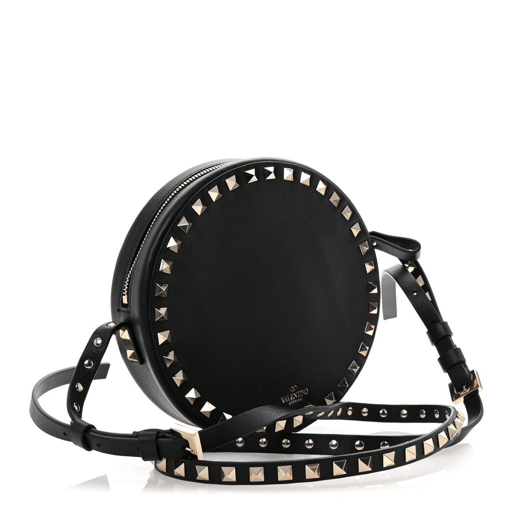 Calfskin Rockstud Round Crossbody Bag Black