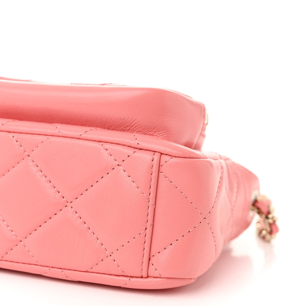Shiny Crumpled Lambskin Quilted Mini Clutch With Chain  Pink