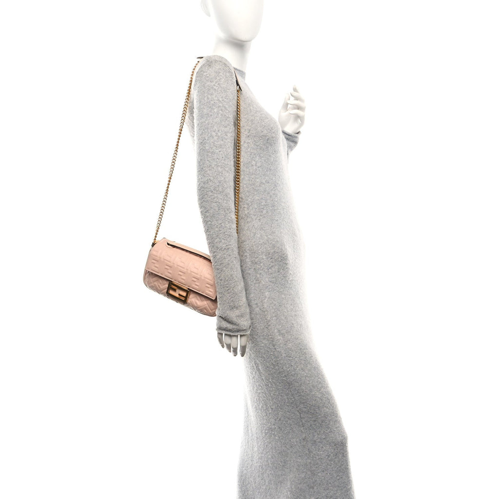 Nappa Small FF Embossed Midi Chain Baguette Light Rose
