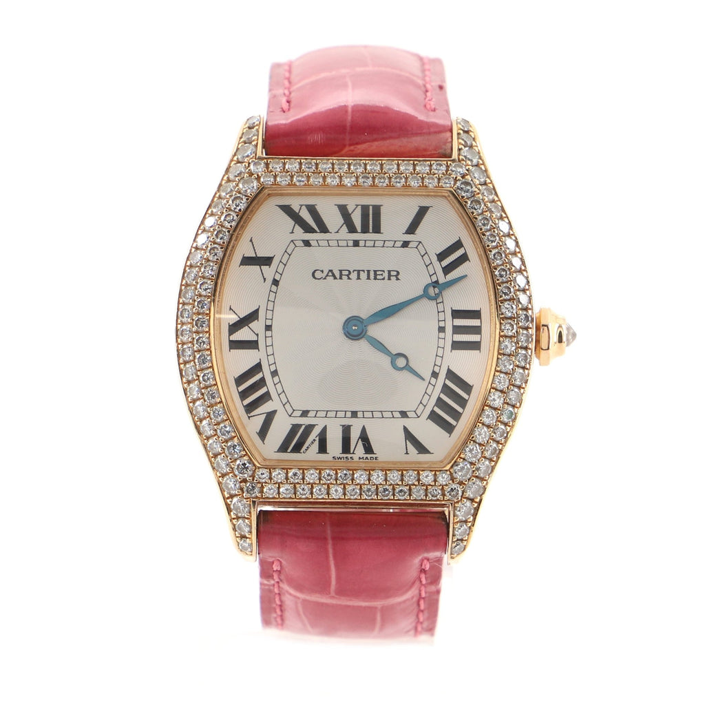 Tortue Manual Watch Yellow Gold and Alligator with Diamond Bezel 34