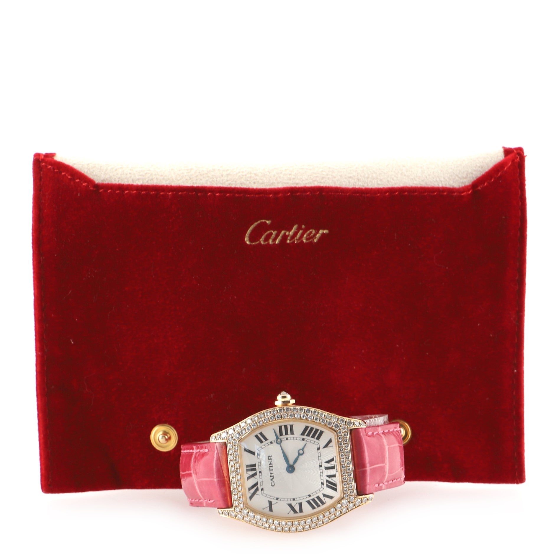 Tortue Manual Watch Yellow Gold and Alligator with Diamond Bezel 34