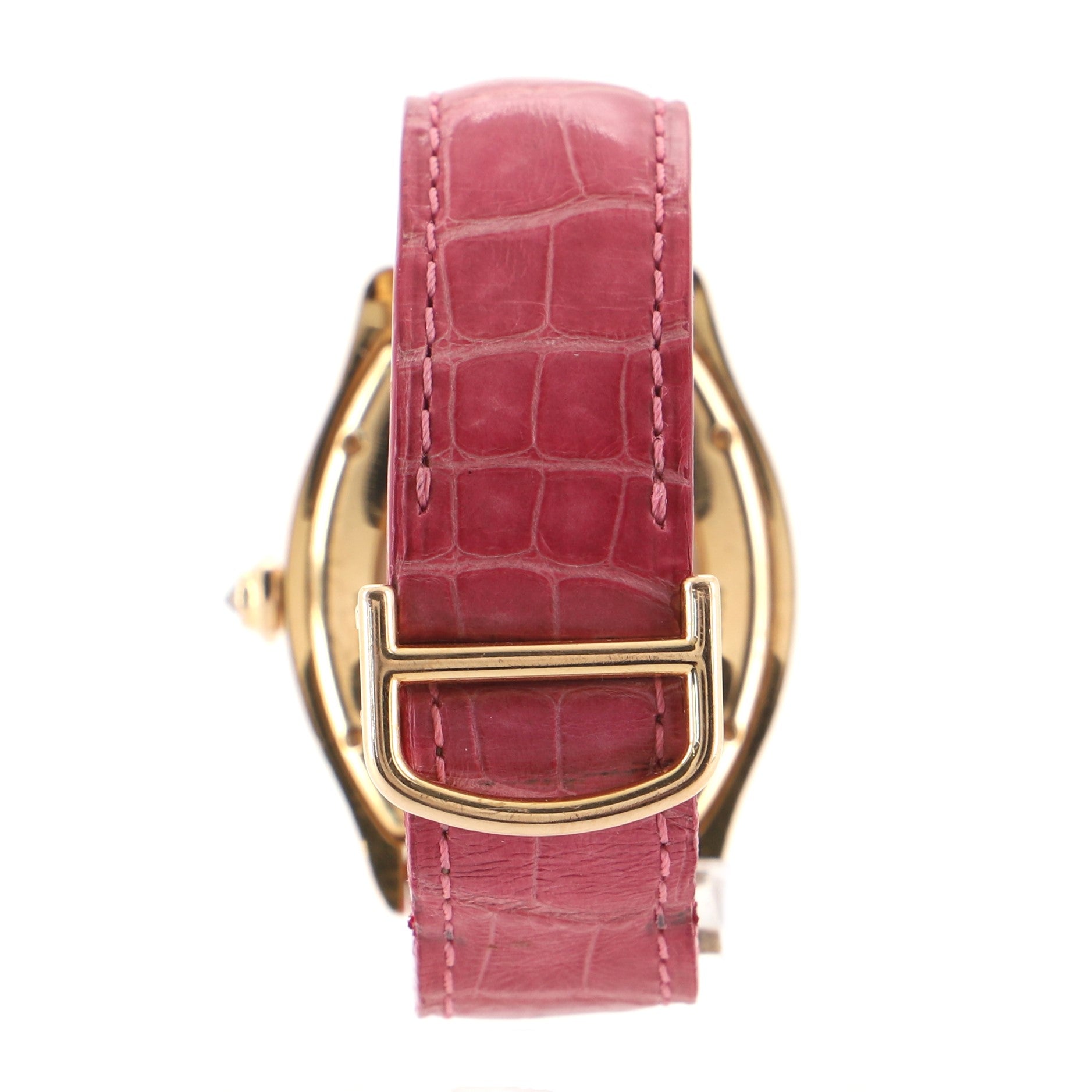 Tortue Manual Watch Yellow Gold and Alligator with Diamond Bezel 34