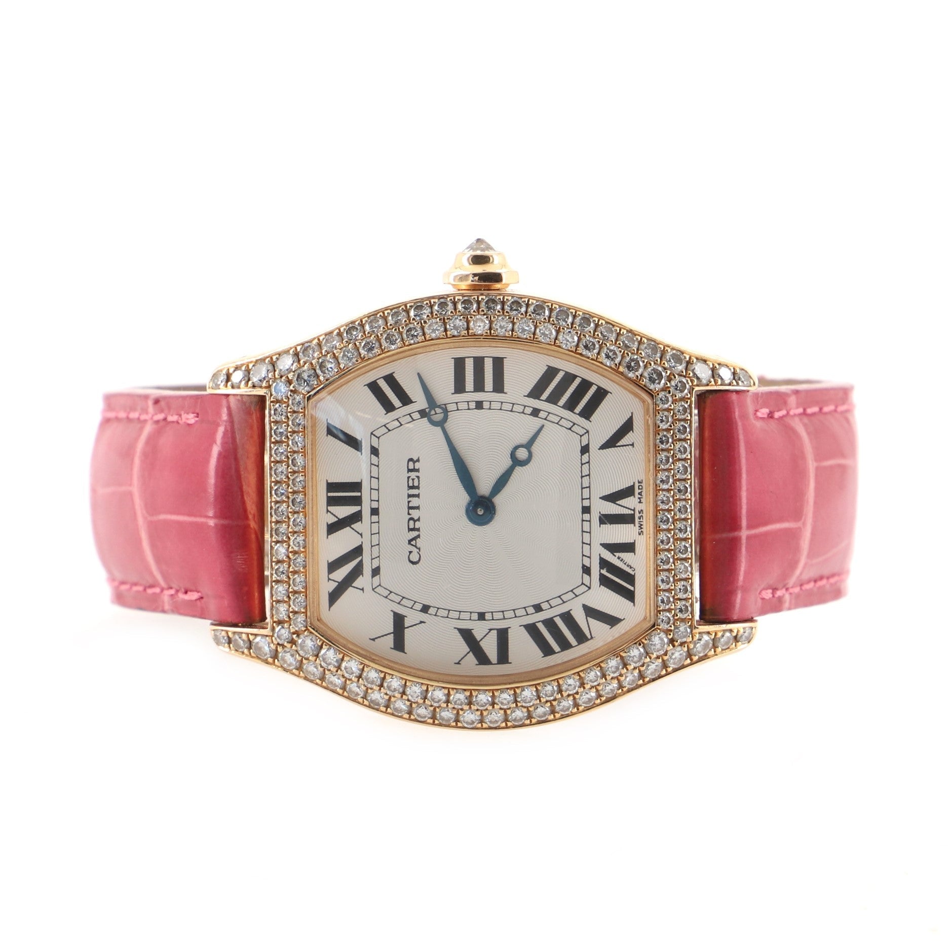 Tortue Manual Watch Yellow Gold and Alligator with Diamond Bezel 34
