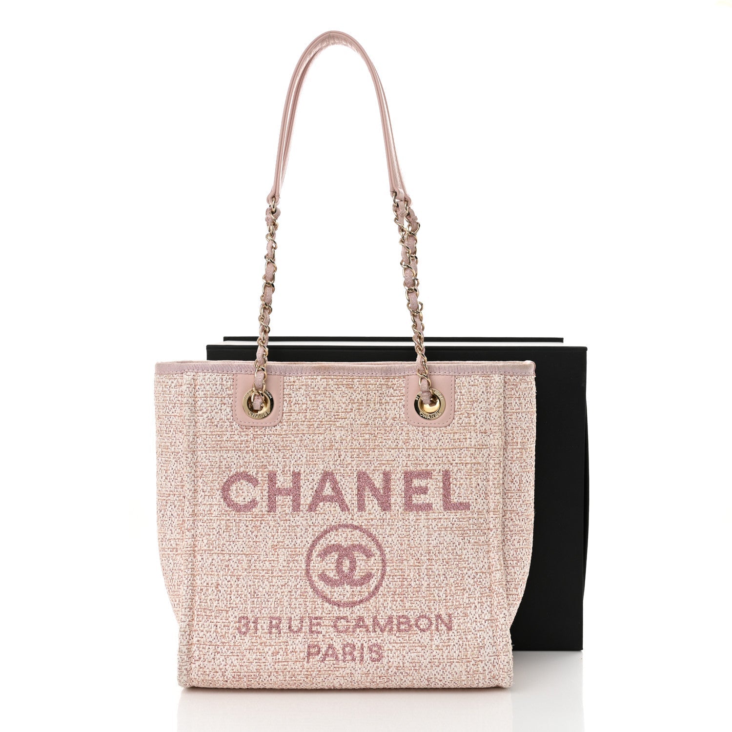 Mixed Fibers Calfskin Mini Deauville Tote Rose Pink