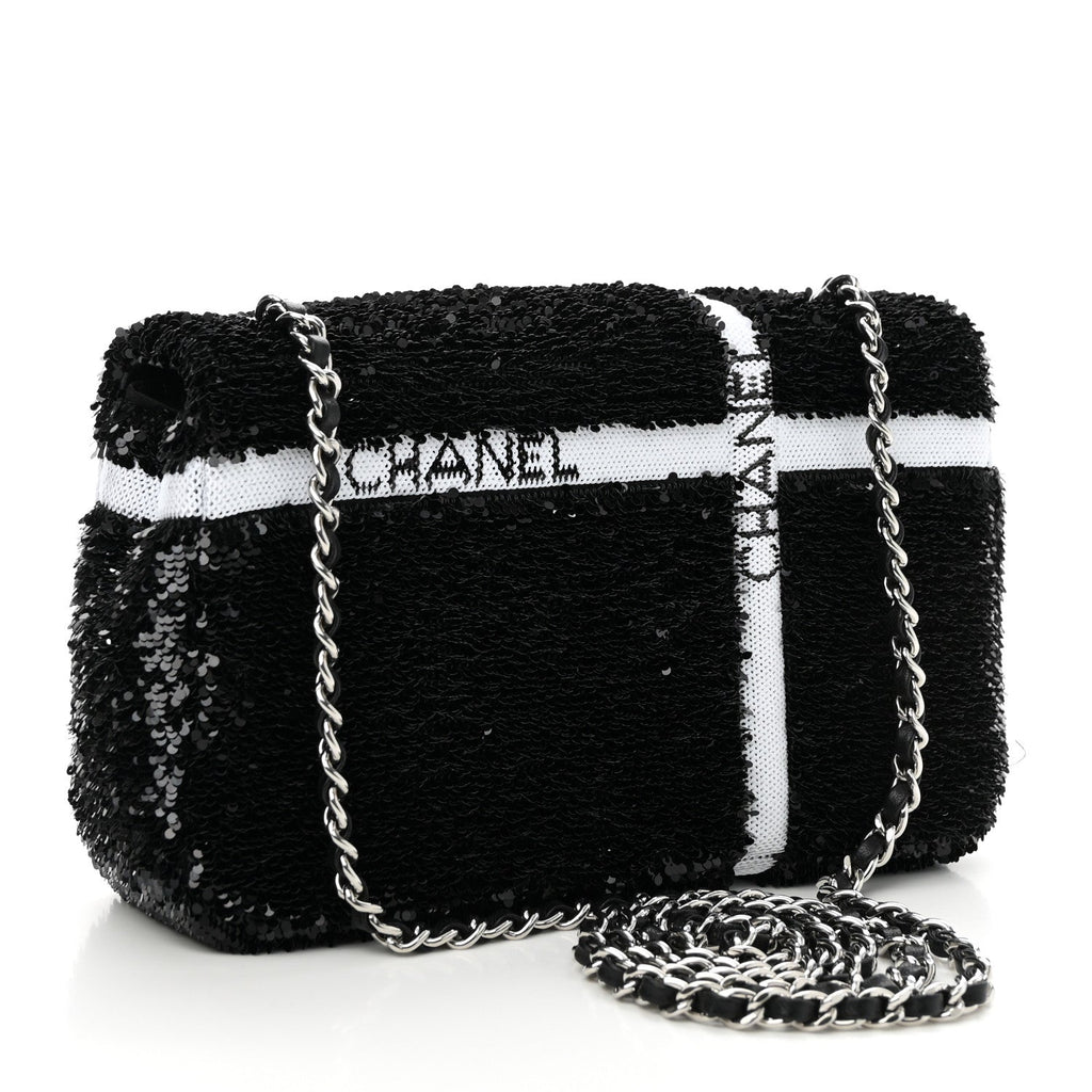 Sequin Ribbon Mini Rectangular Flap Black White