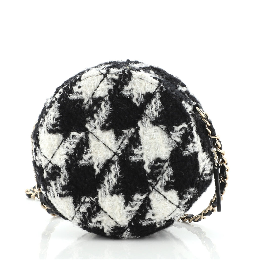 Round Clutch with Chain and Coin Purse Quilted Tweed with Shearling