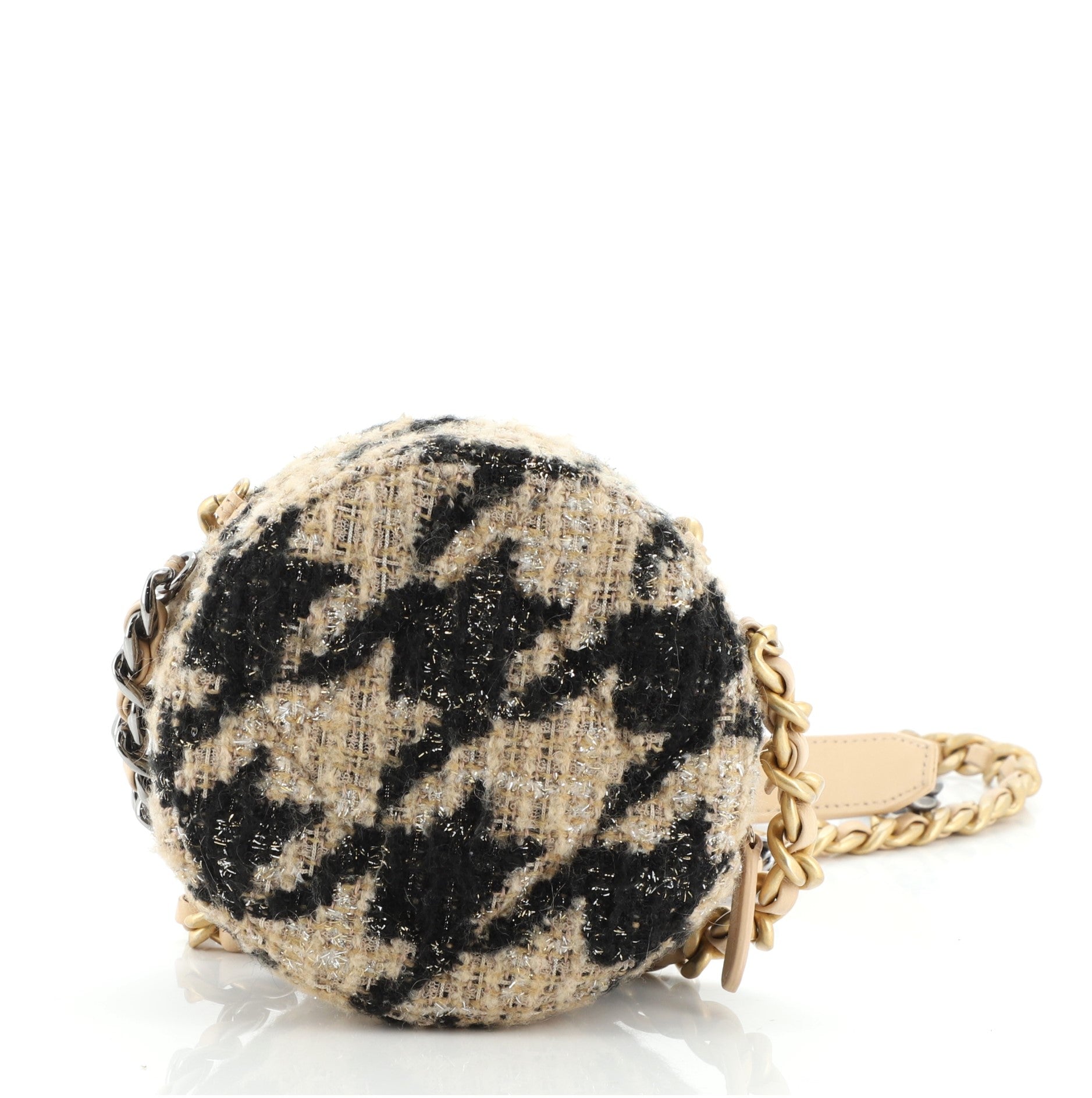 19 Round Clutch with Chain and Coin Purse Quilted Tweed