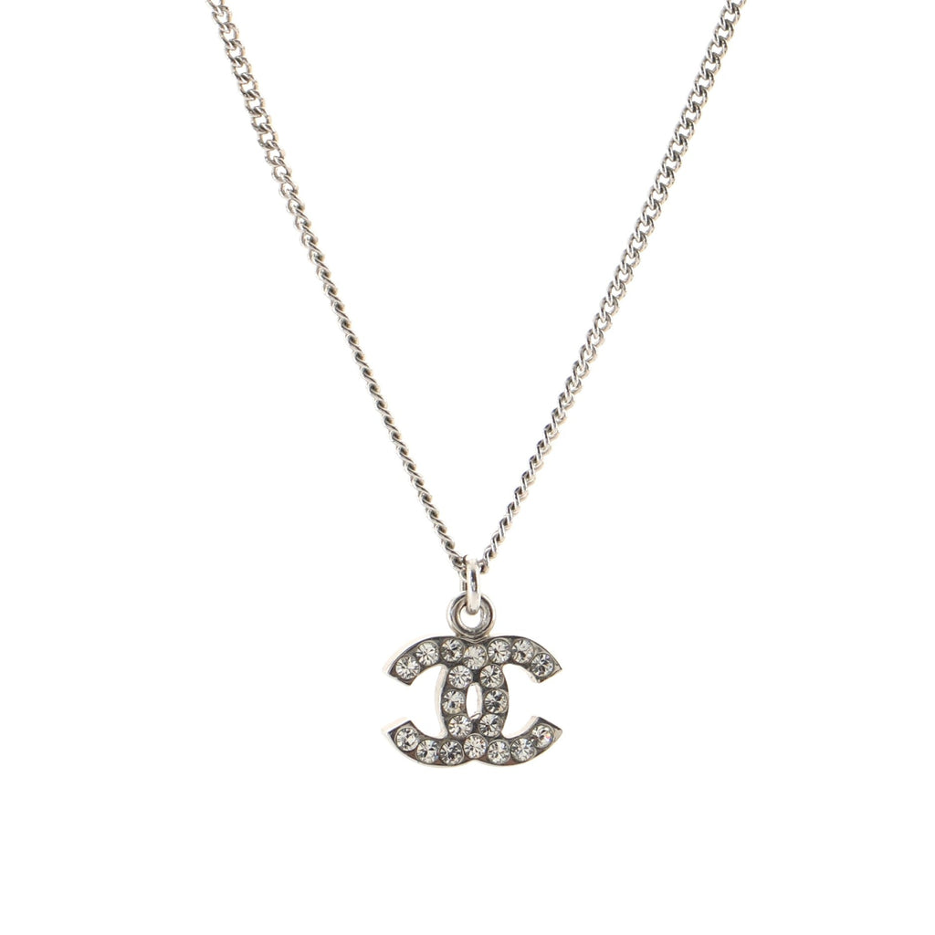 CC Long Pendant Necklace Crystal Embellished Metal