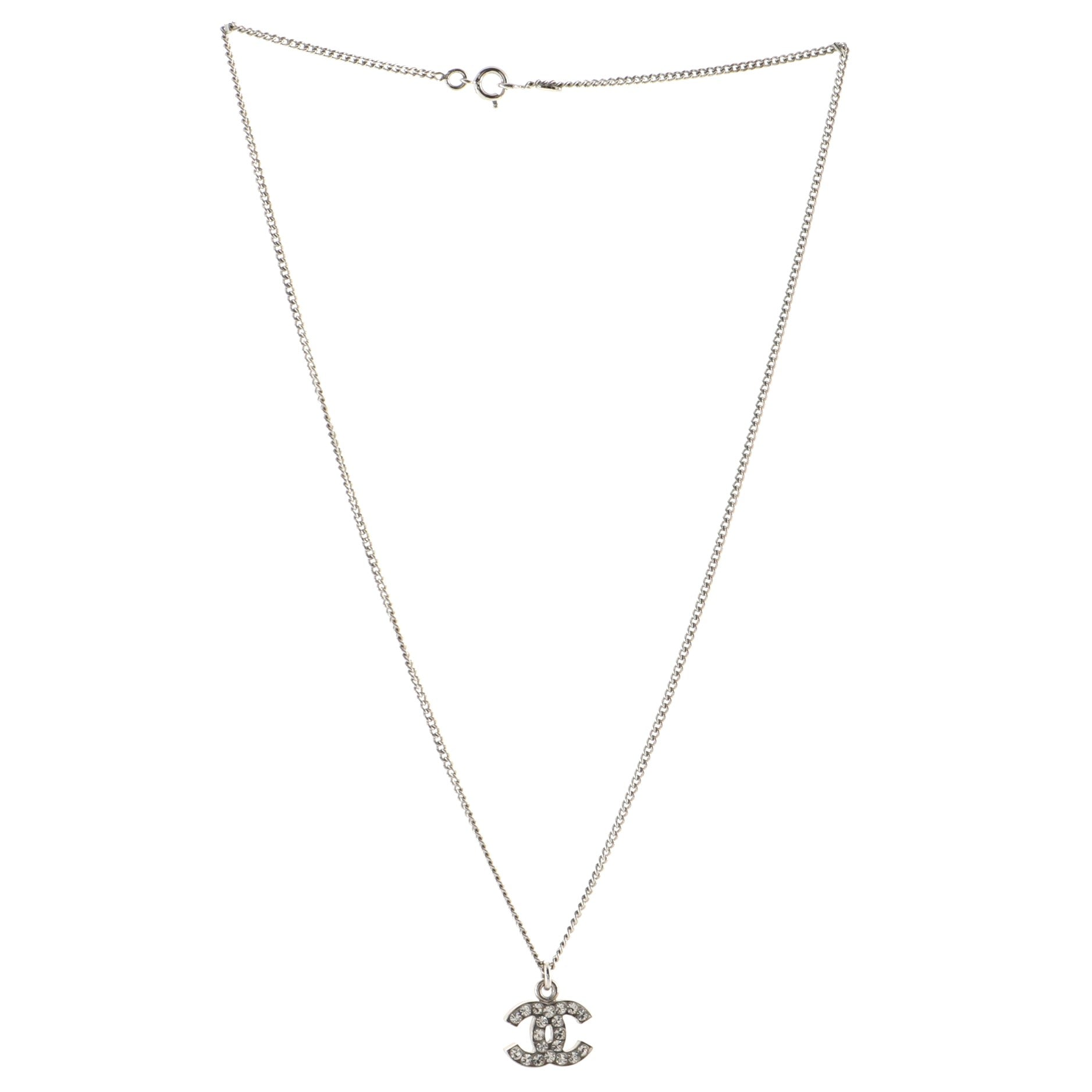 CC Long Pendant Necklace Crystal Embellished Metal
