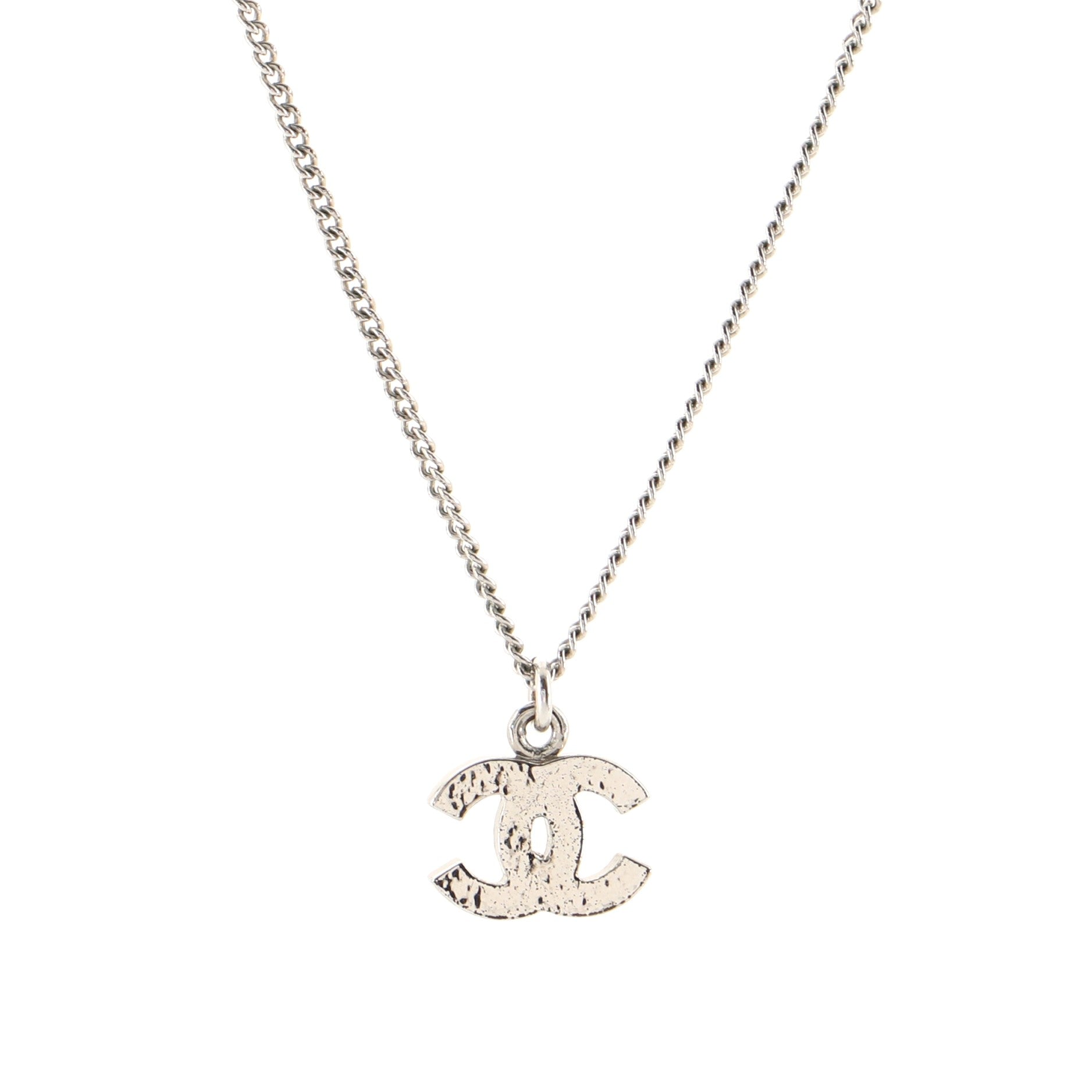 CC Long Pendant Necklace Crystal Embellished Metal