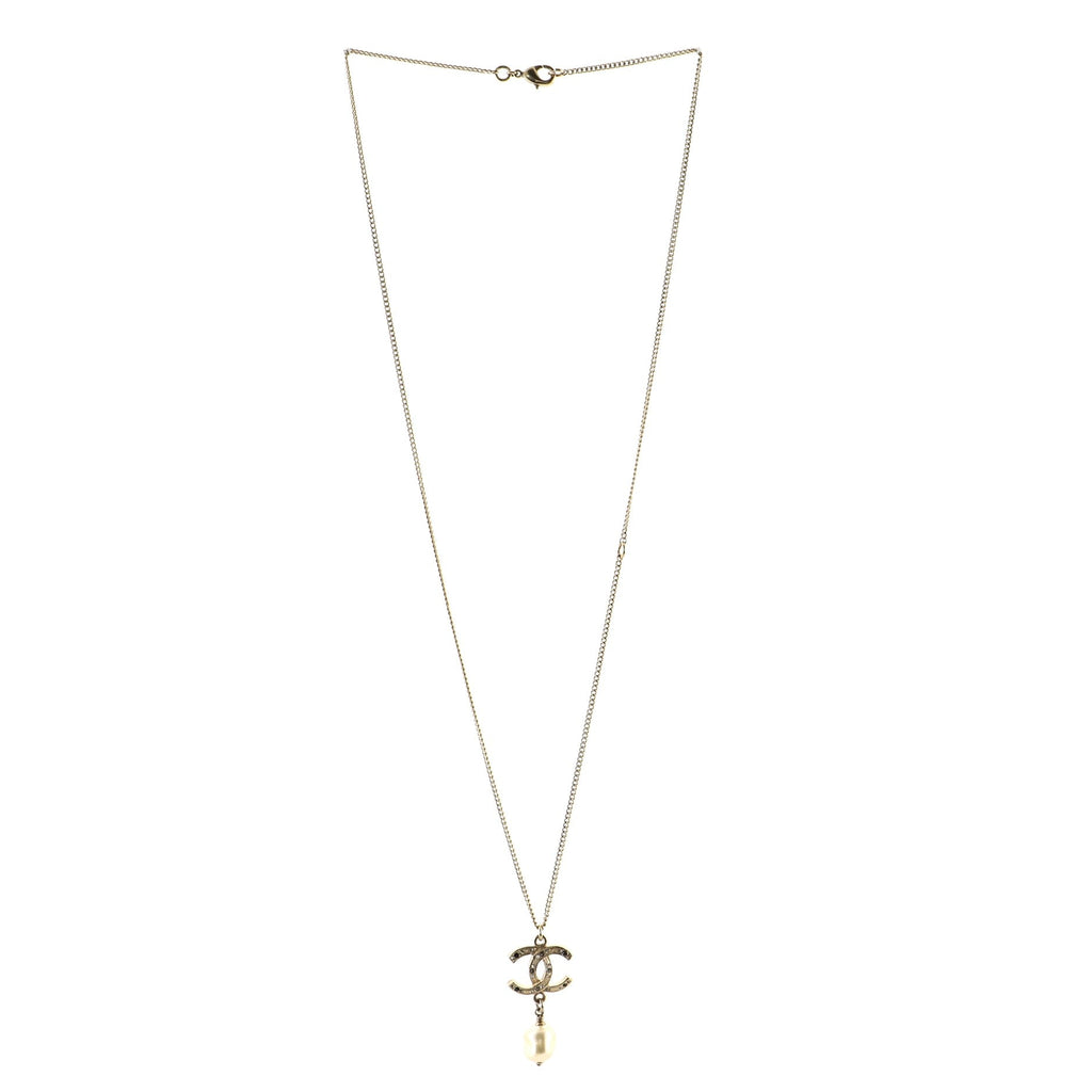 CC Pearl Drop Necklace Crystal Embellished Metal