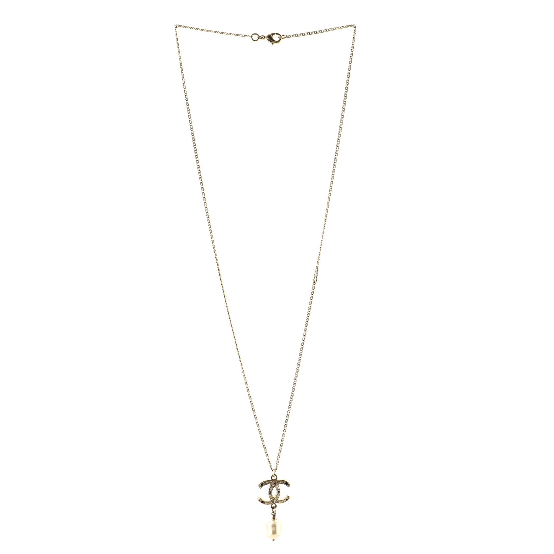 CC Pearl Drop Necklace Crystal Embellished Metal