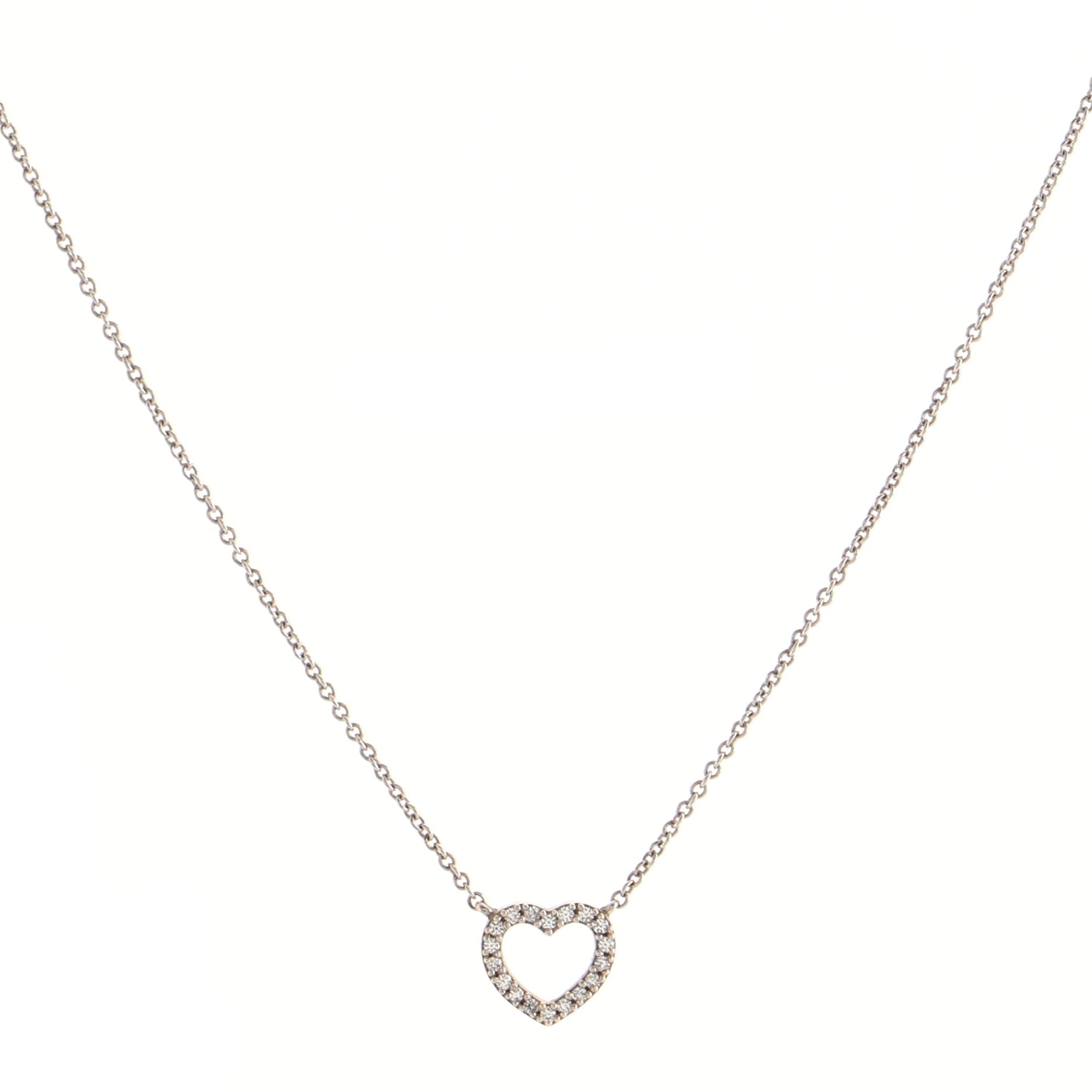 Metro Heart Pendant Necklace 18K White Gold and Diamonds Mini