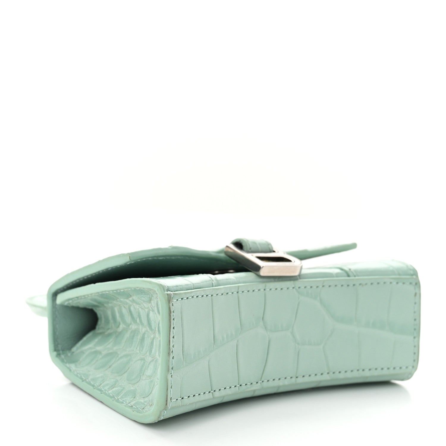 Shiny Calfskin Crocodile Embossed Hourglass Top Handle Bag Mini with Chain Green Acqua