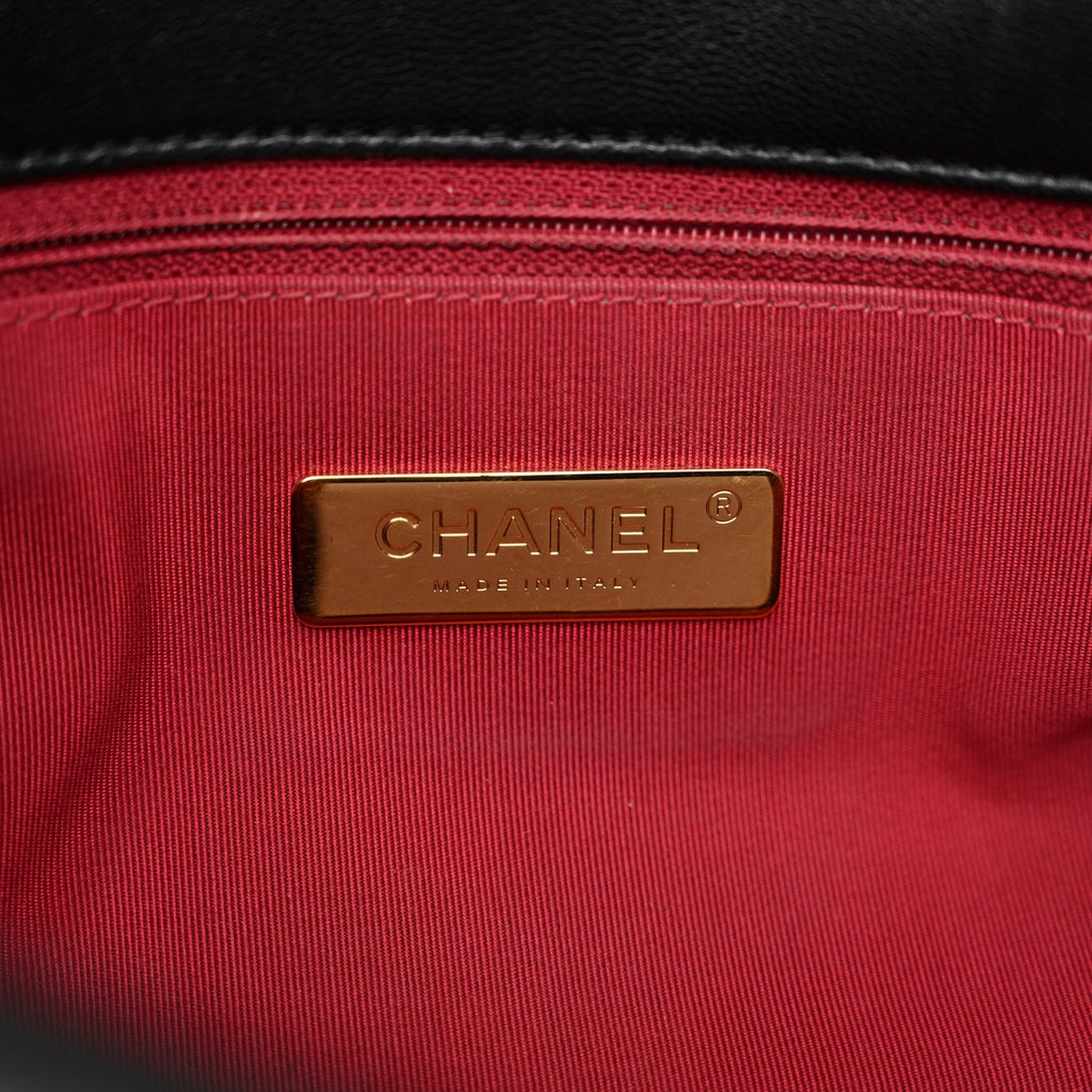 Shiny Goatskin Quilted Large Chanel 19 Flap Black