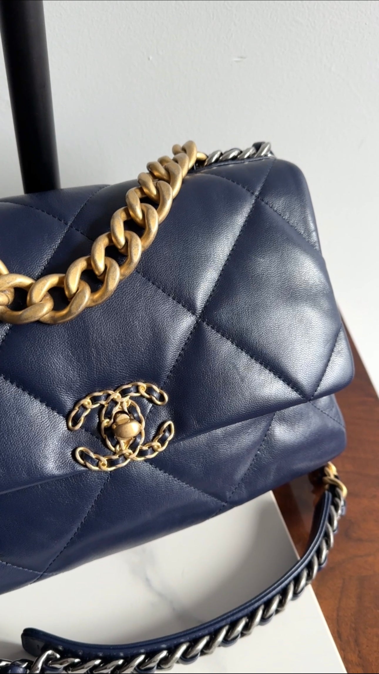 Chanel 19 Large Dark Purple Quilted Leather Flap Bag