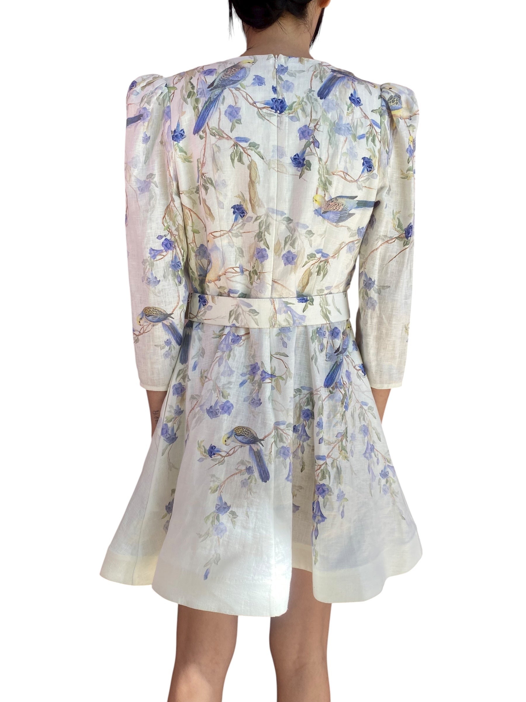 Zimmermann Blue Floral Print Linen Longsleeve Dress - 2 / US 8