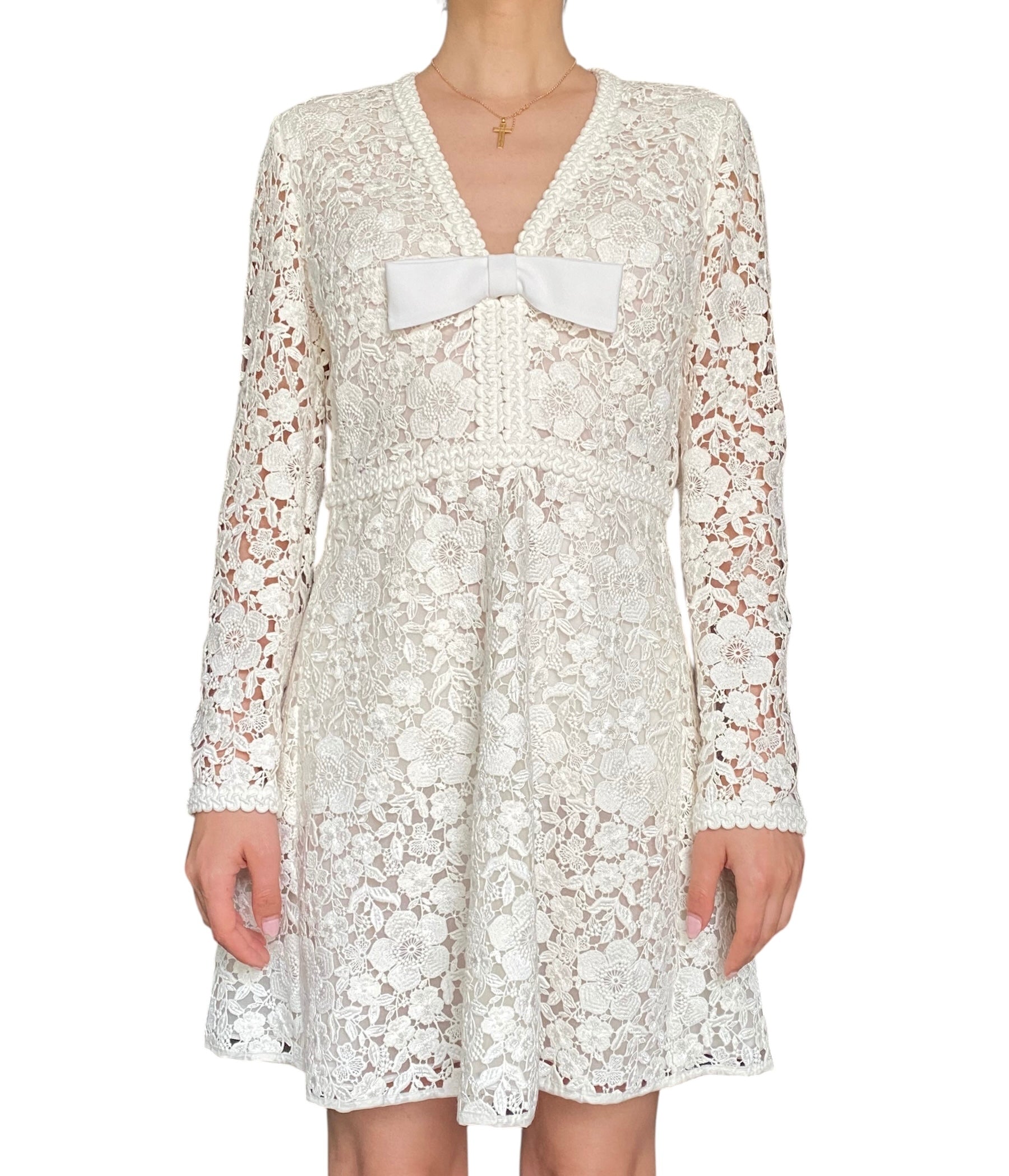 Giambattista Valli White Lace Bow Mini Dress - 44 / US 6-8