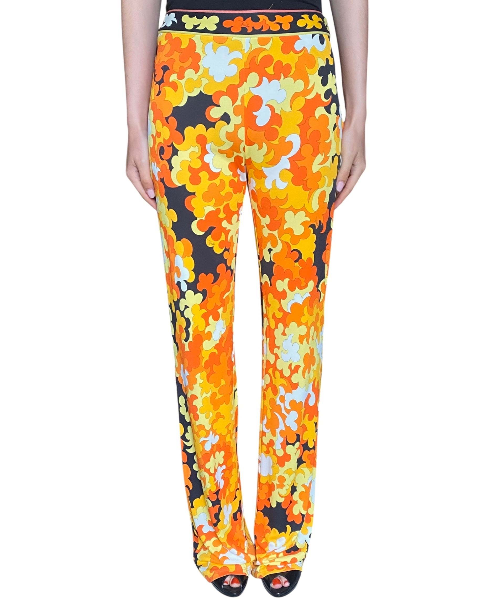 Pucci Orange Printed High Waist Pant - US 6