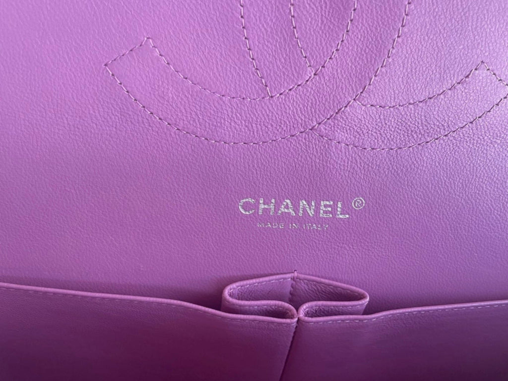 Chanel Purple Jumbo Classic Double Flap Bag in Lambskin Leather with Silver Hardware