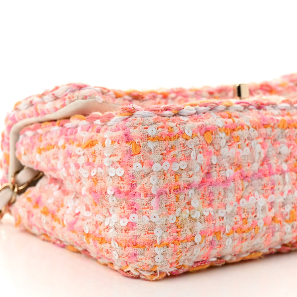 Tweed Braid Sequin Mini Flap White Pink Orange