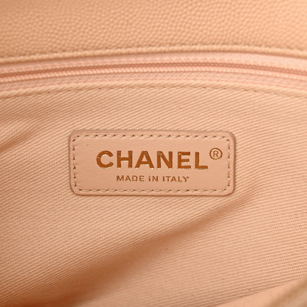 Caviar Quilted Small Coco Handle Flap Beige