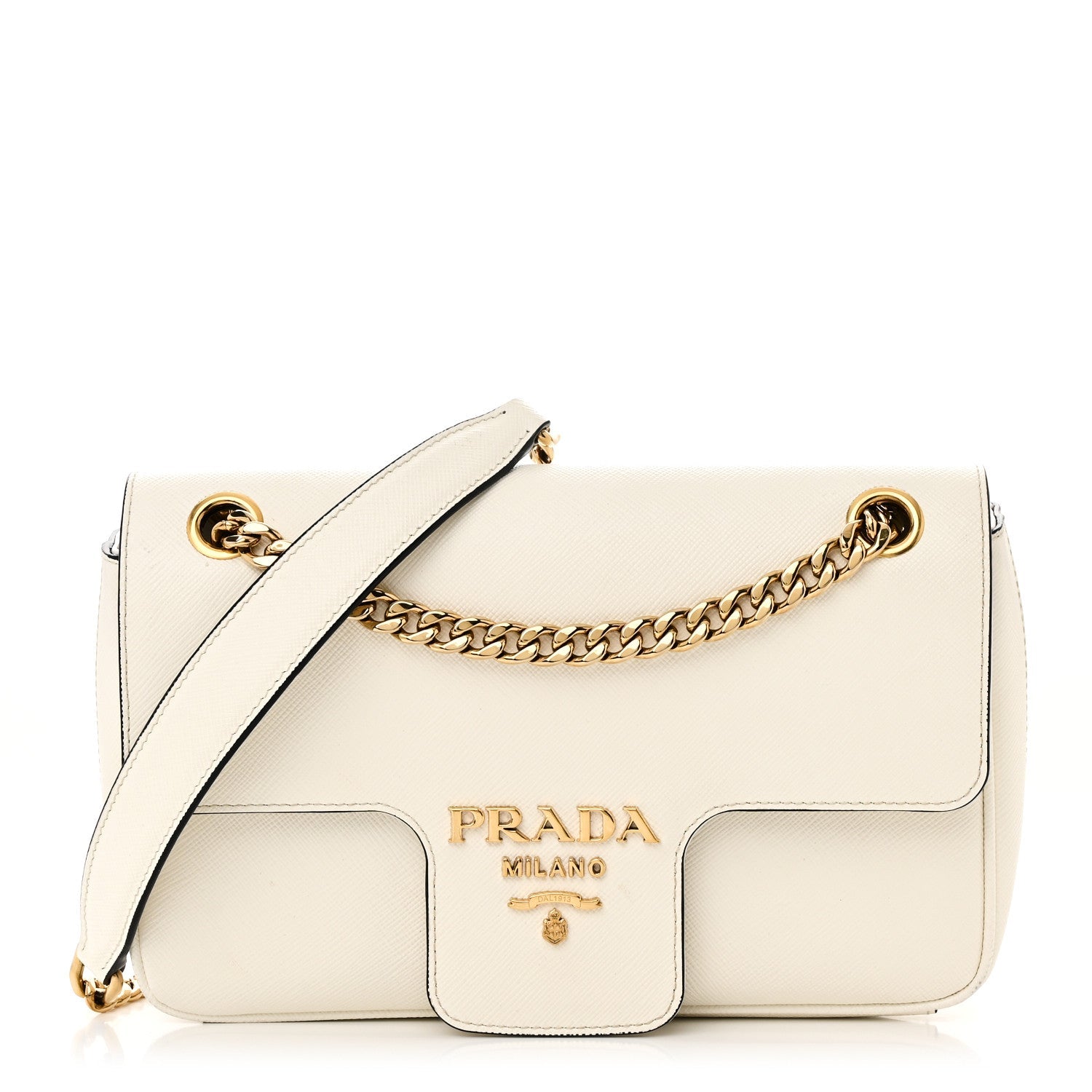 Saffiano Flap Shoulder Bag White