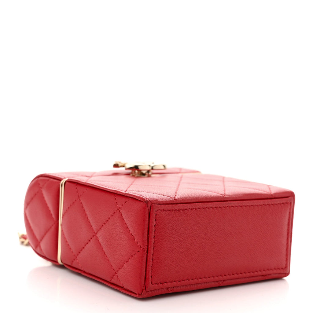 Lambskin Quilted Small Box With Chain Red