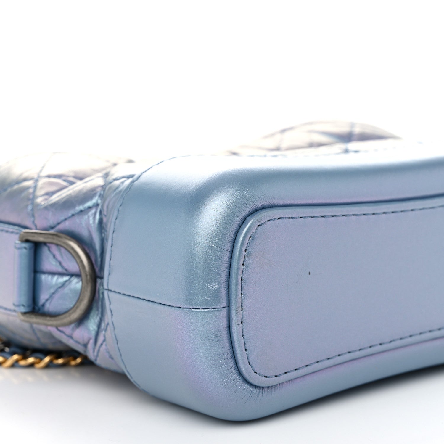 Iridescent Aged Calfskin Quilted Small Gabrielle Hobo Blue
