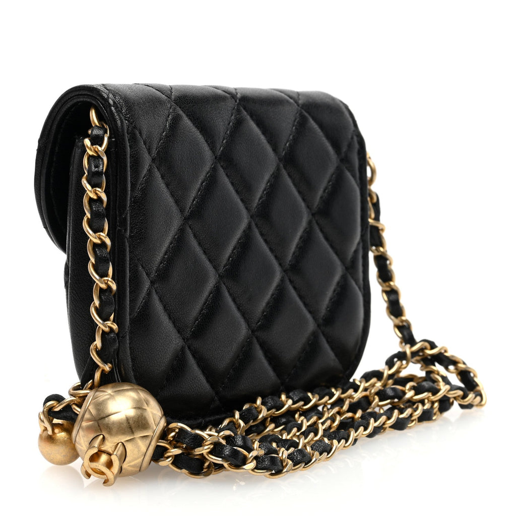 Lambskin Quilted Pearl Crush Waist Bag Black
