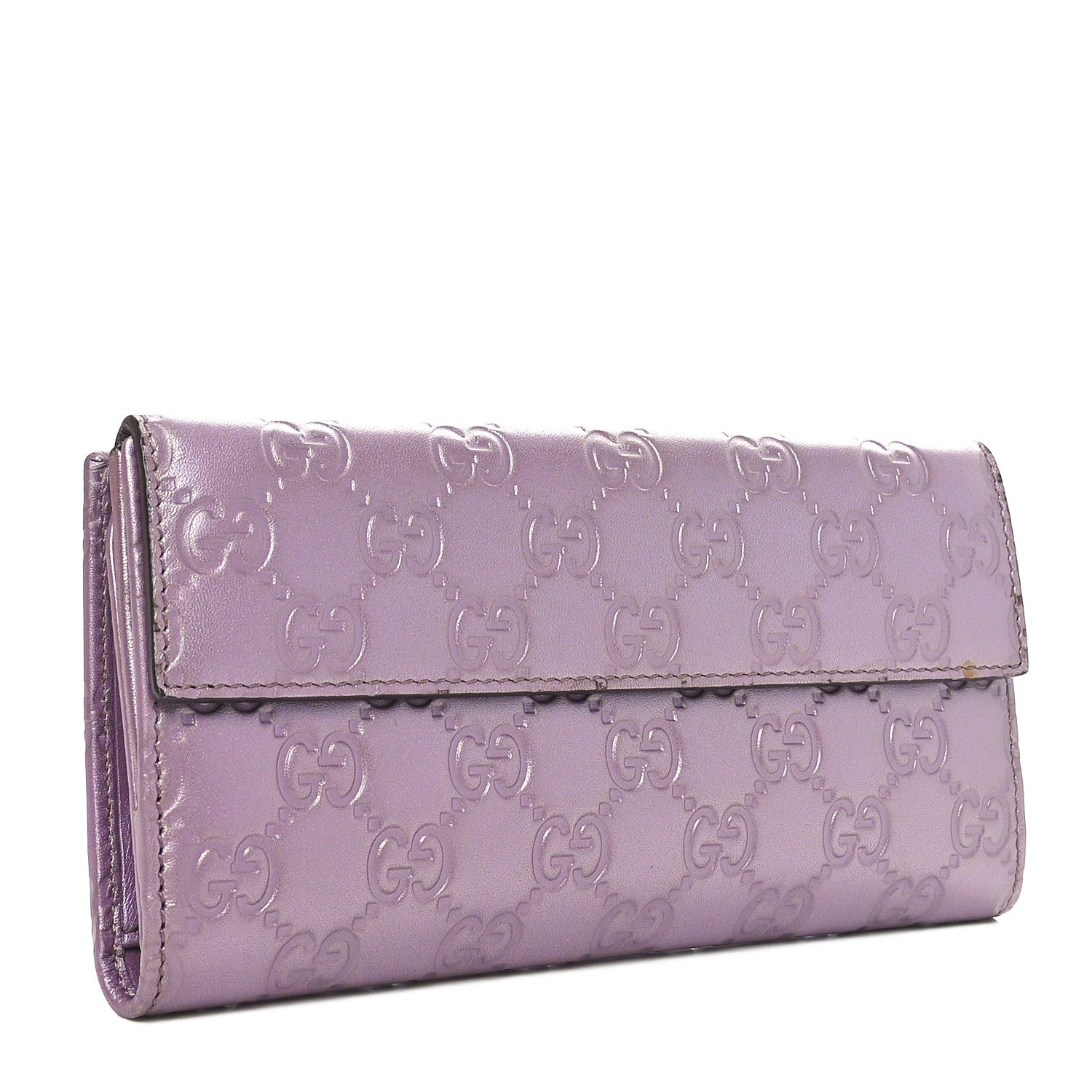 Metallic Soft Guccissima Heart Continental Wallet Lilac