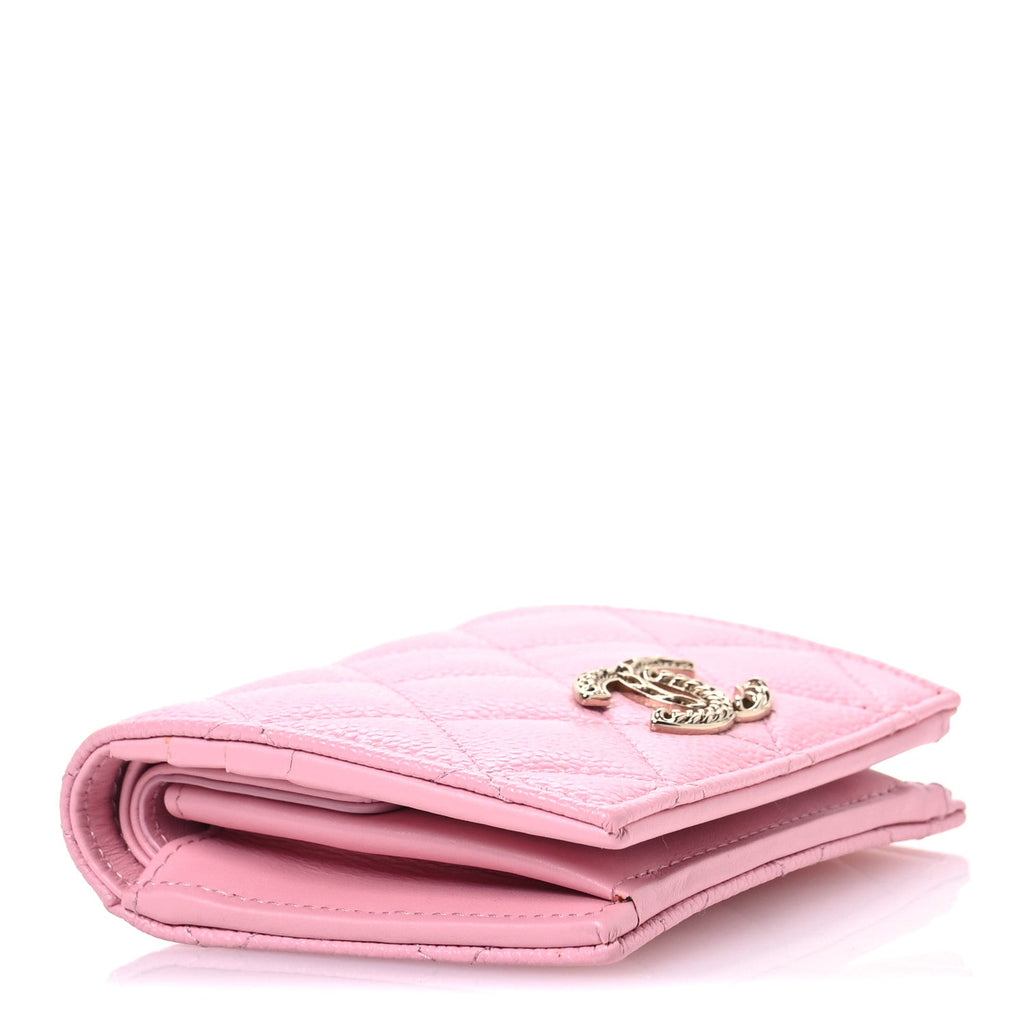 Caviar Quilted Multi Chain CC Compact Bifold Wallet Pink