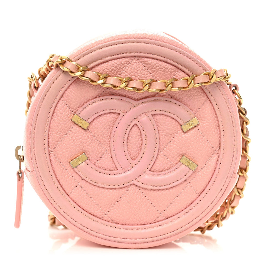 Caviar Quilted Round Filigree Crossbody Pink