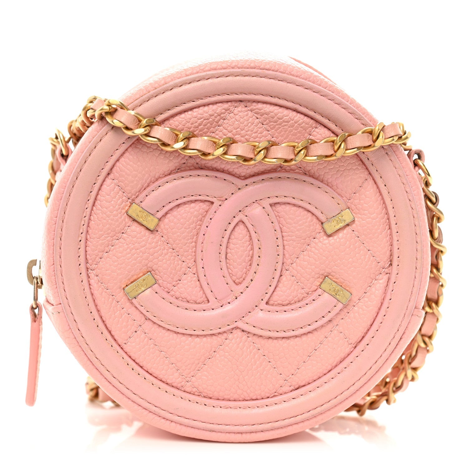 Caviar Quilted Round Filigree Crossbody Pink