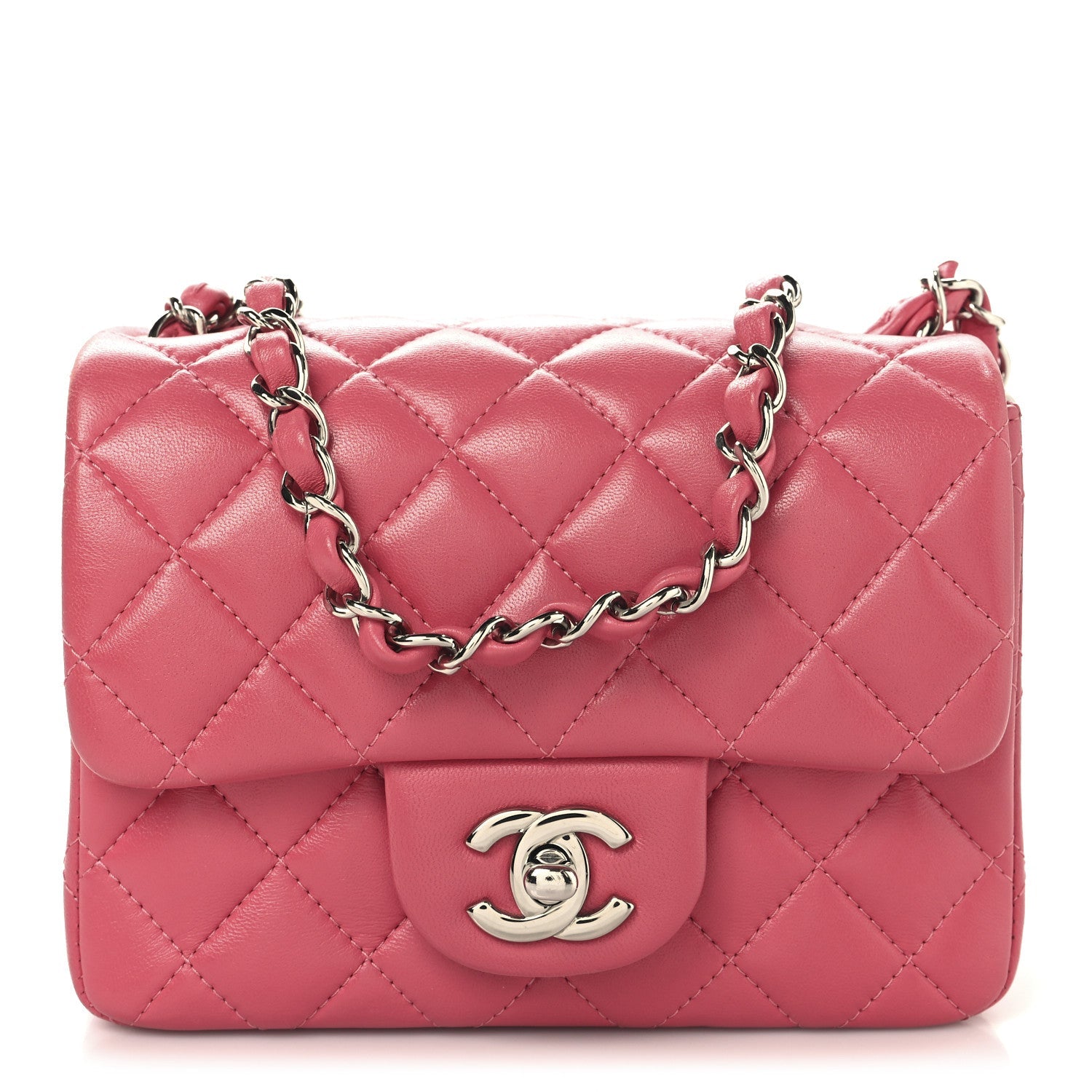 Lambskin Quilted Mini Square Flap Dark Pink