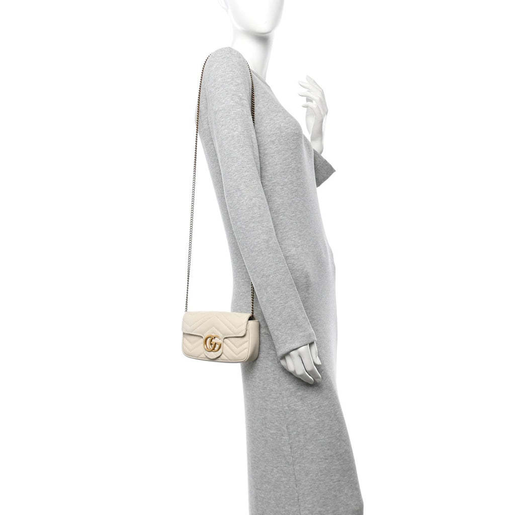 Calfskin Matelasse Super Mini GG Marmont Shoulder Bag White