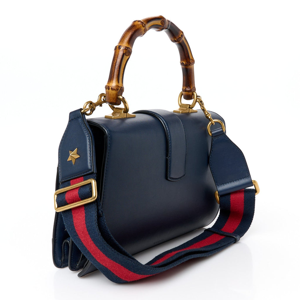 Moon Calfskin Bamboo Web Medium Dionysus Top Handle Bag Blue Emerald Hibiscus Red