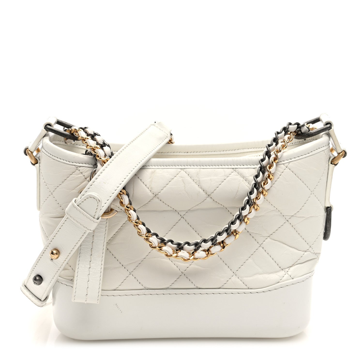 Aged Calfskin Quilted Small Gabrielle Hobo White