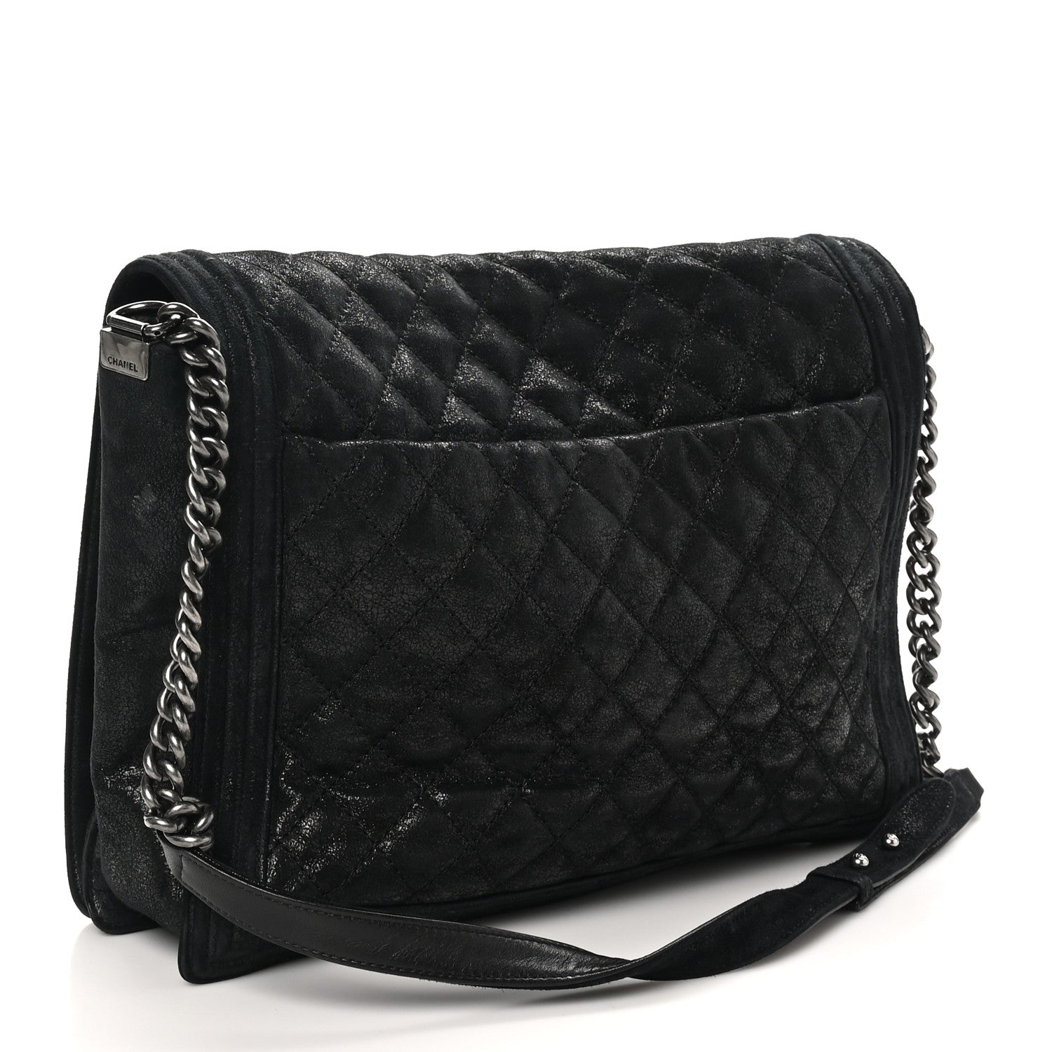 Iridescent Calfskin Quilted XL Gentle Boy Flap Black